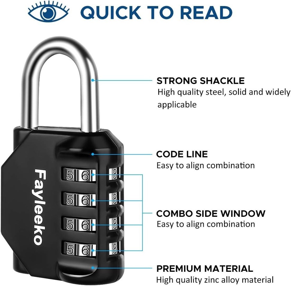4-Digit Combination Lock - Resettable Security Padlock, 2-Pack for Gym & Locker