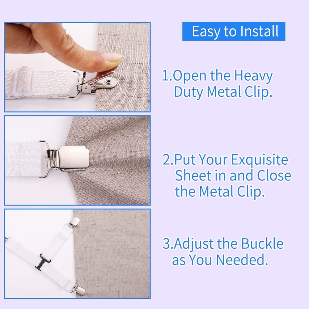 MENDENG Bed Sheet Straps Queen Fitted One Size, White