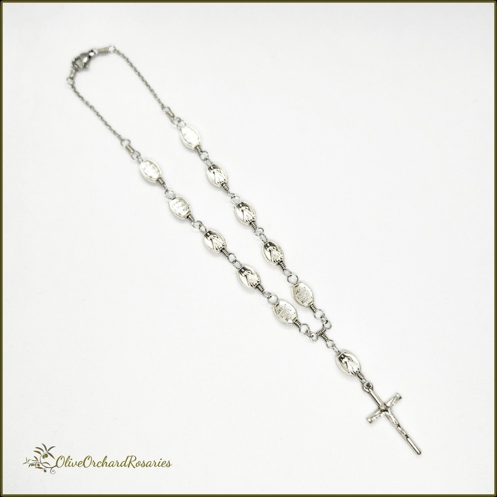 Handmade Divine Mercy Silver Oxidized Metal Beads Rear View Mirror Rosary