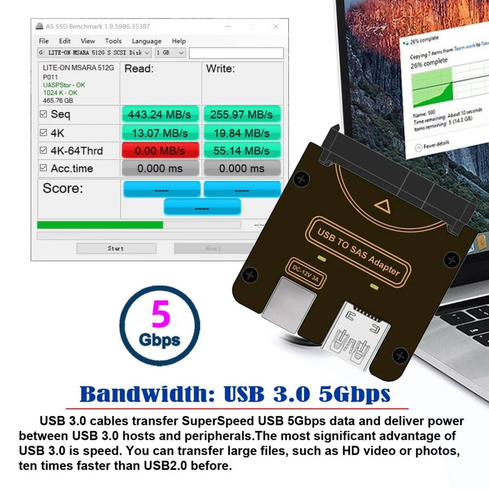 USB 3.0 to SAS Adapter for SFF-8482 SAS Hard Disks to USB 3.0 Converter AdapteeB