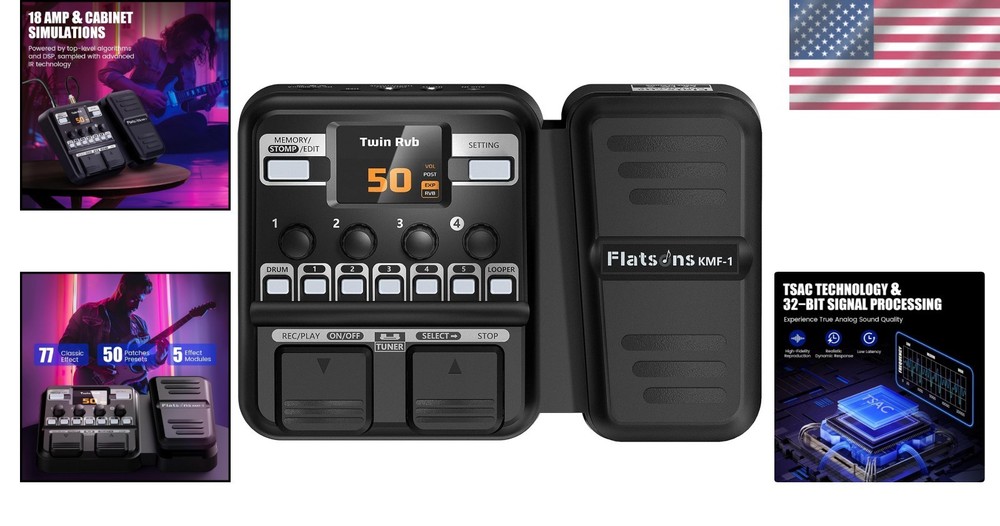 Dynamic 77 Effect Guitar Pedal with Expression Wah & User-Friendly Design, Black