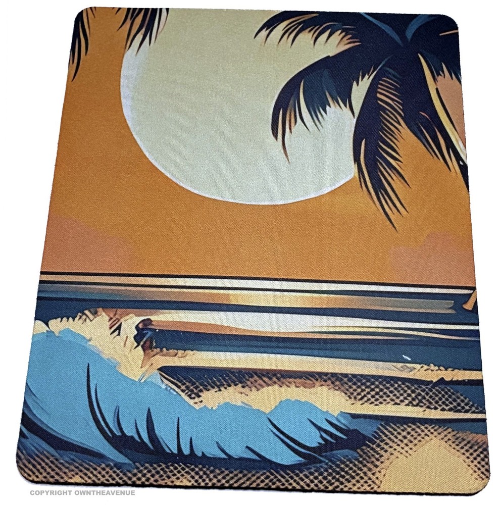 Sunset Ocean Beach Waves Palm Trees Mouse Pad