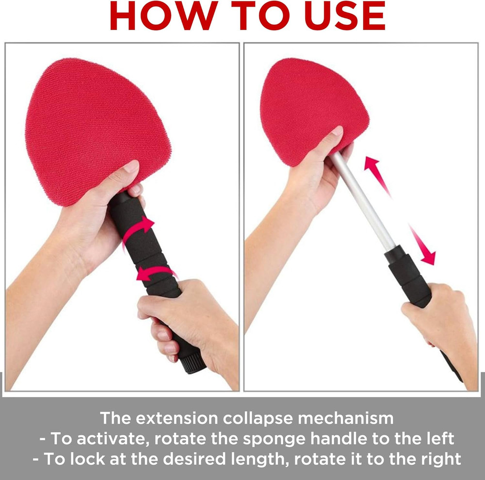 TAKAVU Windshield Window Cleaner Tool, Extendable Long-Reach Handle, Unique