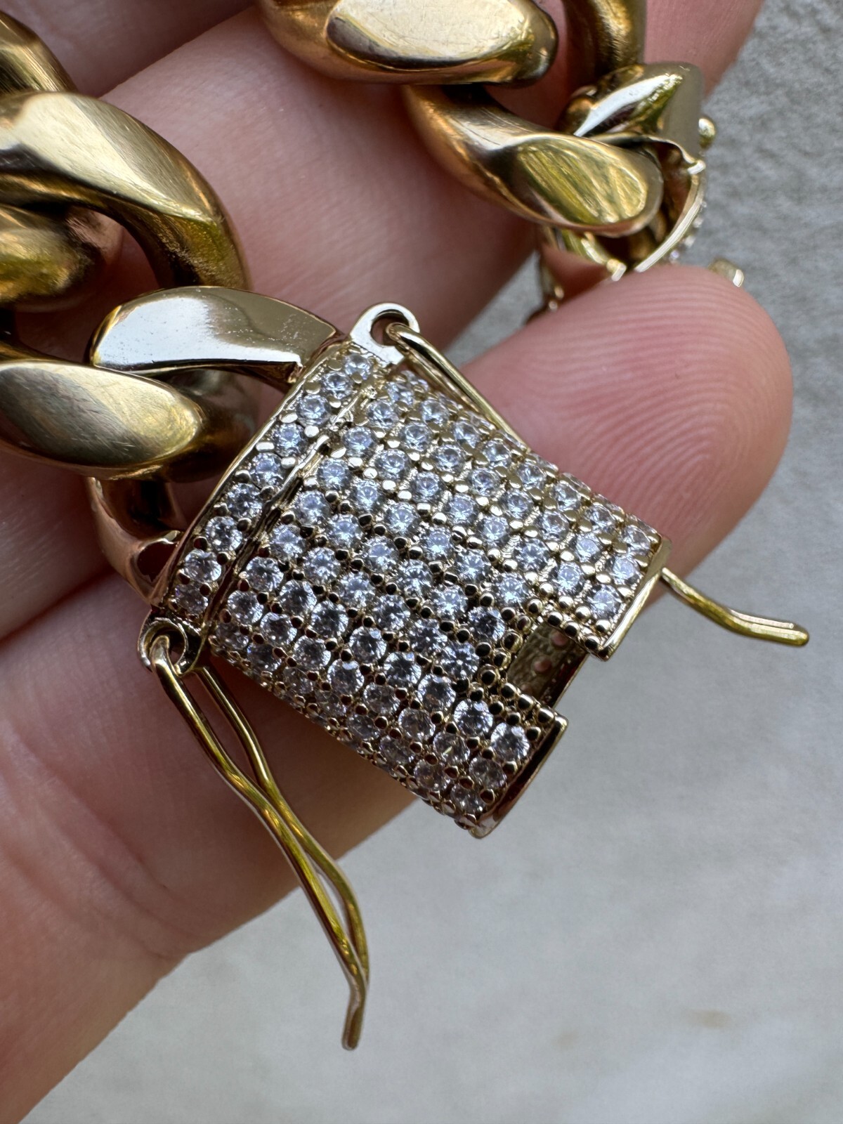 Real Miami Cuban Link Bracelet 1ct CZ Iced Clasp 14k Gold Plated Stainless Steel