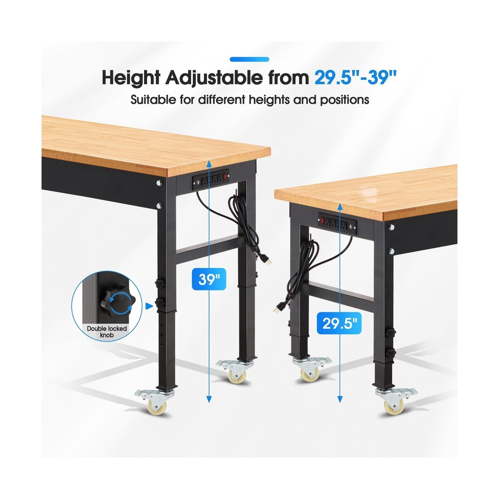 60'' Adjustable Workbench, 2000 LBS Load Capacity Heavy Duty Workstation with...