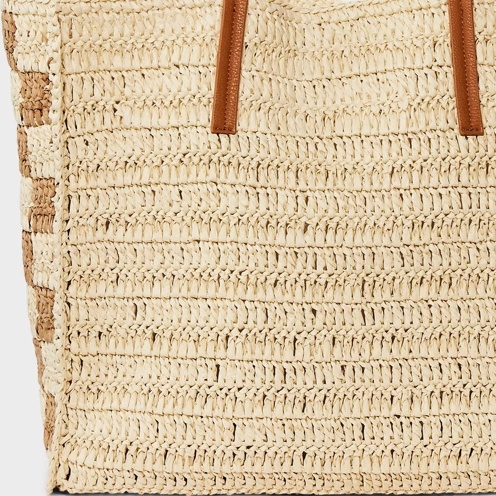 Straw Packable Checker Boxy Tote Handbag - Universal Thread Beige