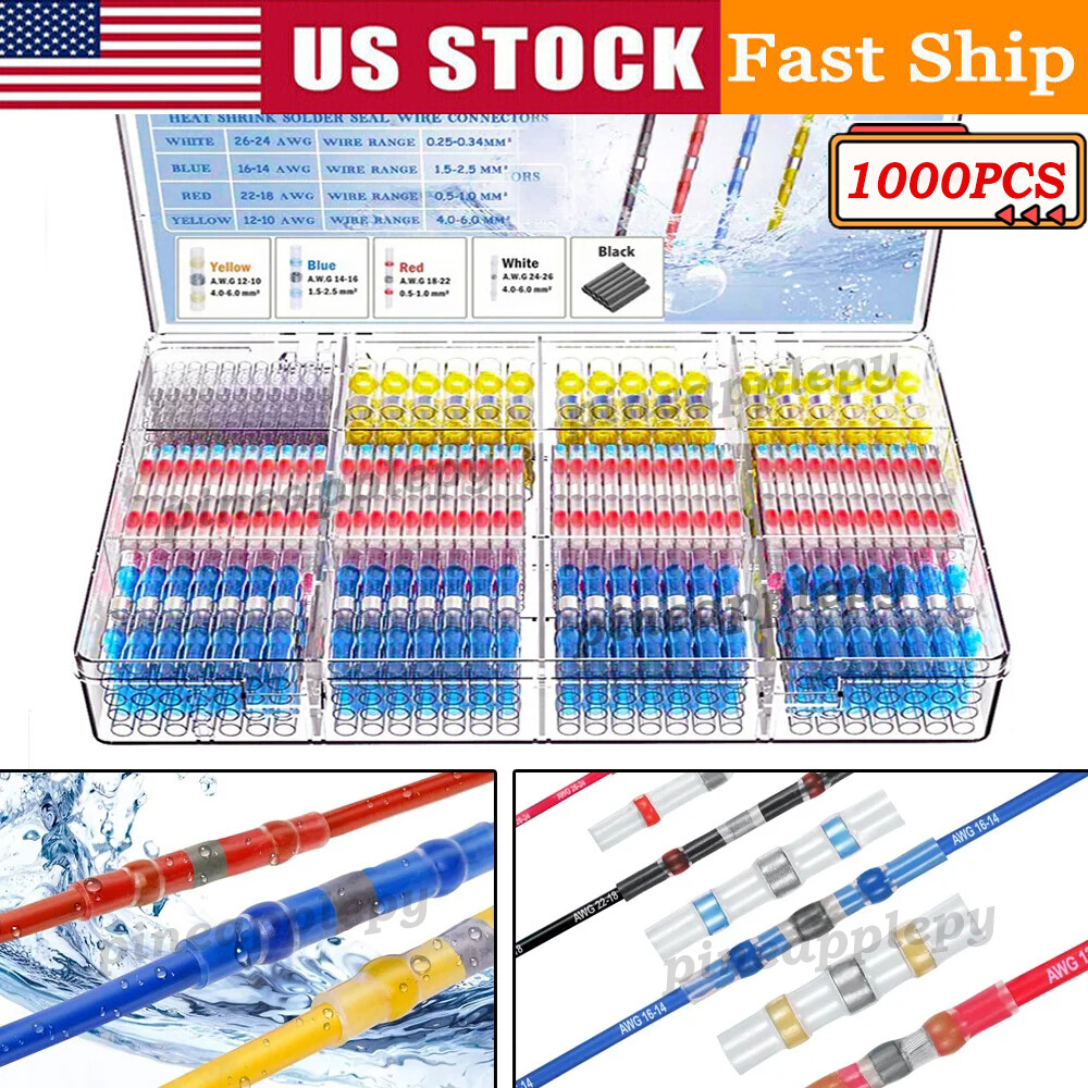 1000PCS Waterproof Solder Stick Seal Sleeve Heat Shrink Butt Wire Connectors Kit