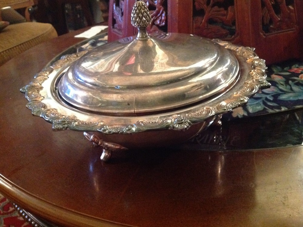 Covered silver plated serving dish