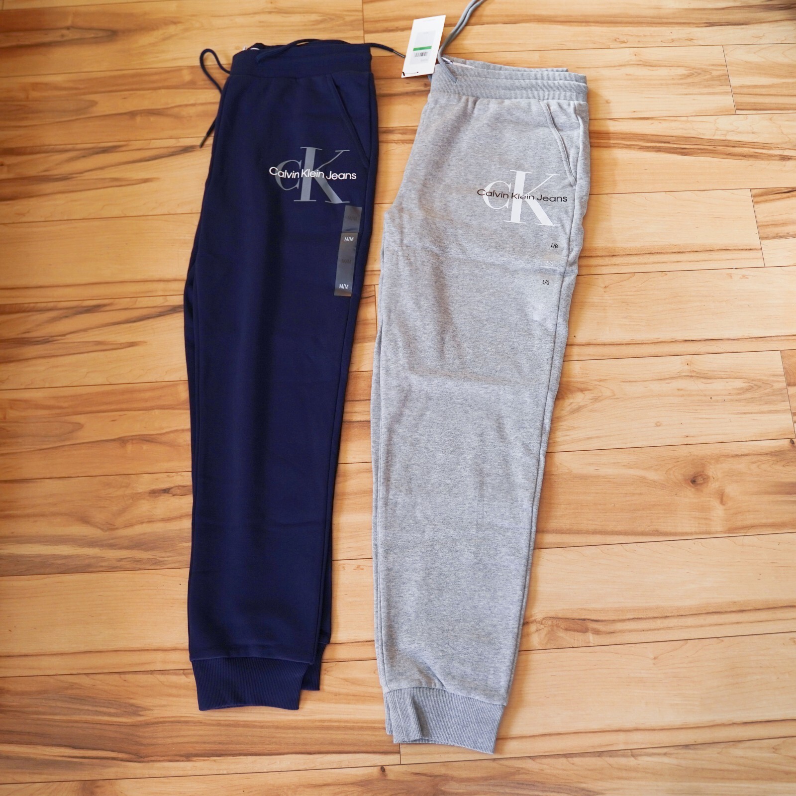 Calvin Klein Jeans Mens Blue/ Grey Monogram Logo Fleece Jogger Sweatpants