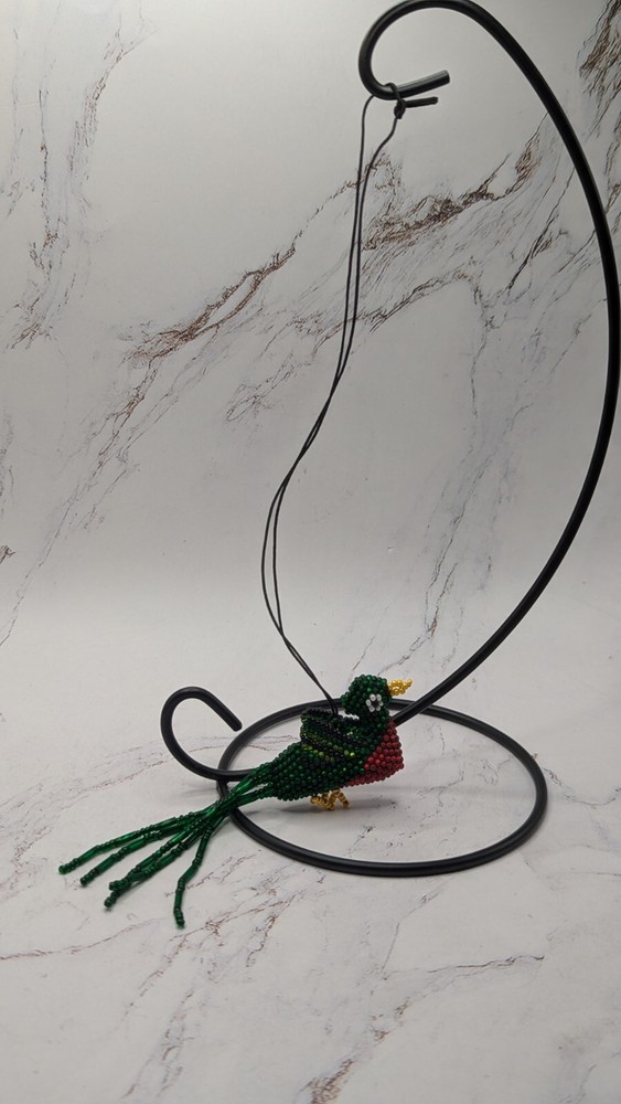 Emerald Green Decorative Bottle And Beaded Hanging Bird