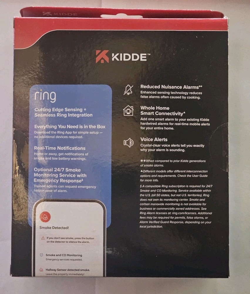 KIDDE Ring-Enabled Smart Smoke Detector, Wired, RGSAR-RW *NEW*