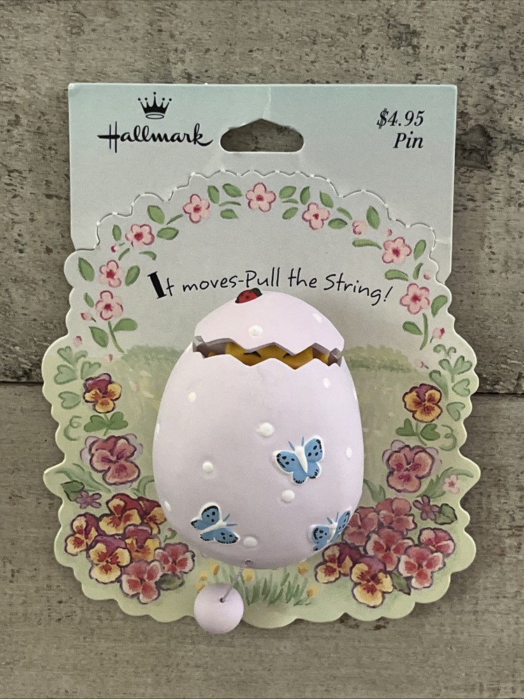 Hallmark 1980’s “It Moves, Pull The String” Chick In Egg Easter Vintage Pin