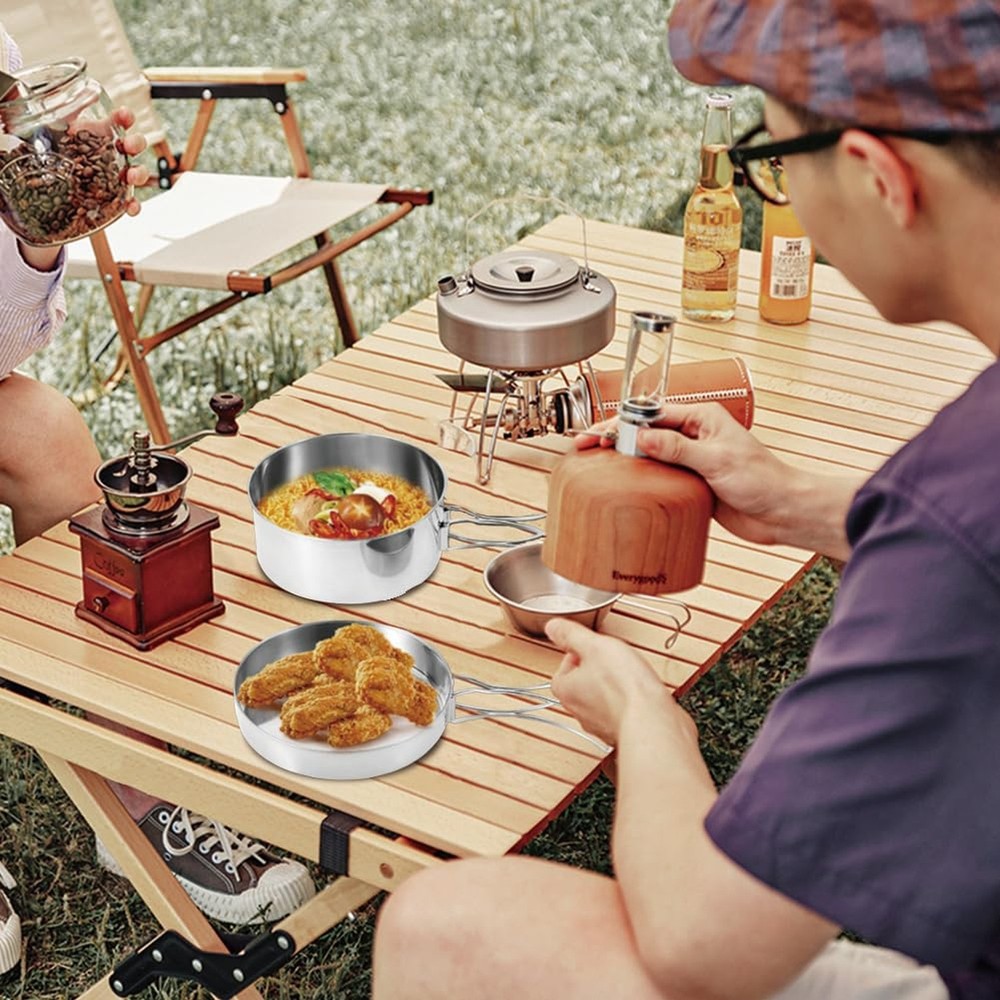 Camping Cookware Mess Kit, Backpacking Cooking Set Lightweight Stackable Pots...
