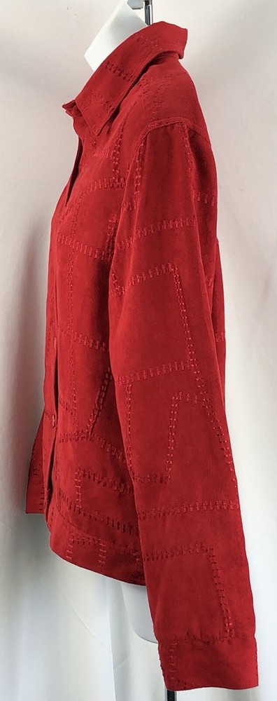 Faux suede light jacket m red patchwork stitching buttonup longsleeve Glam Punk