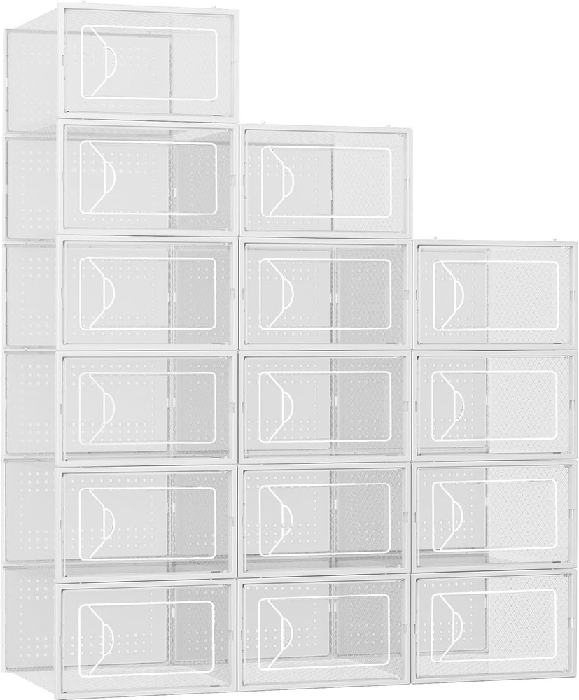 Shoe Storage Box, 15 Pack Clear Plastic Stackable Shoe Organizer for Closet