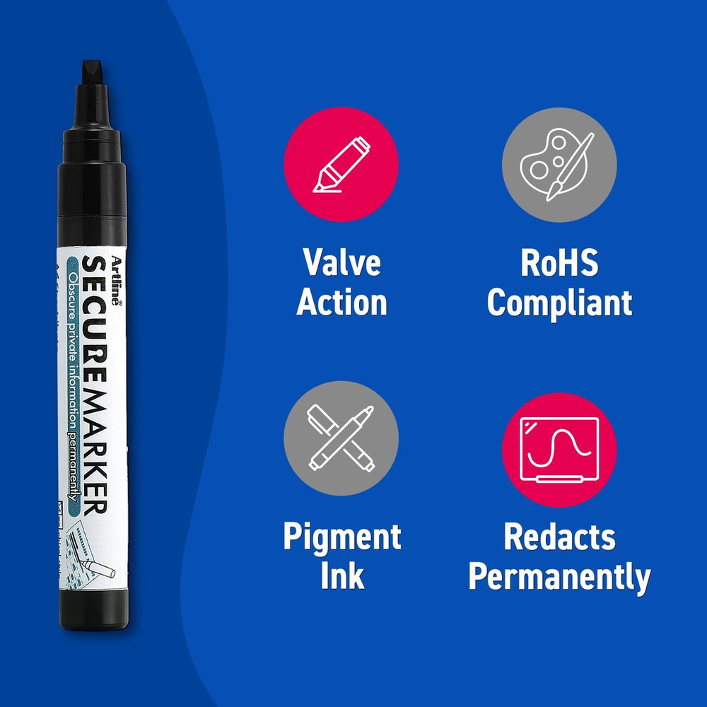 3-Pack Secure Redacting Marker Blackout Pen 4mm Permanent Private Info
