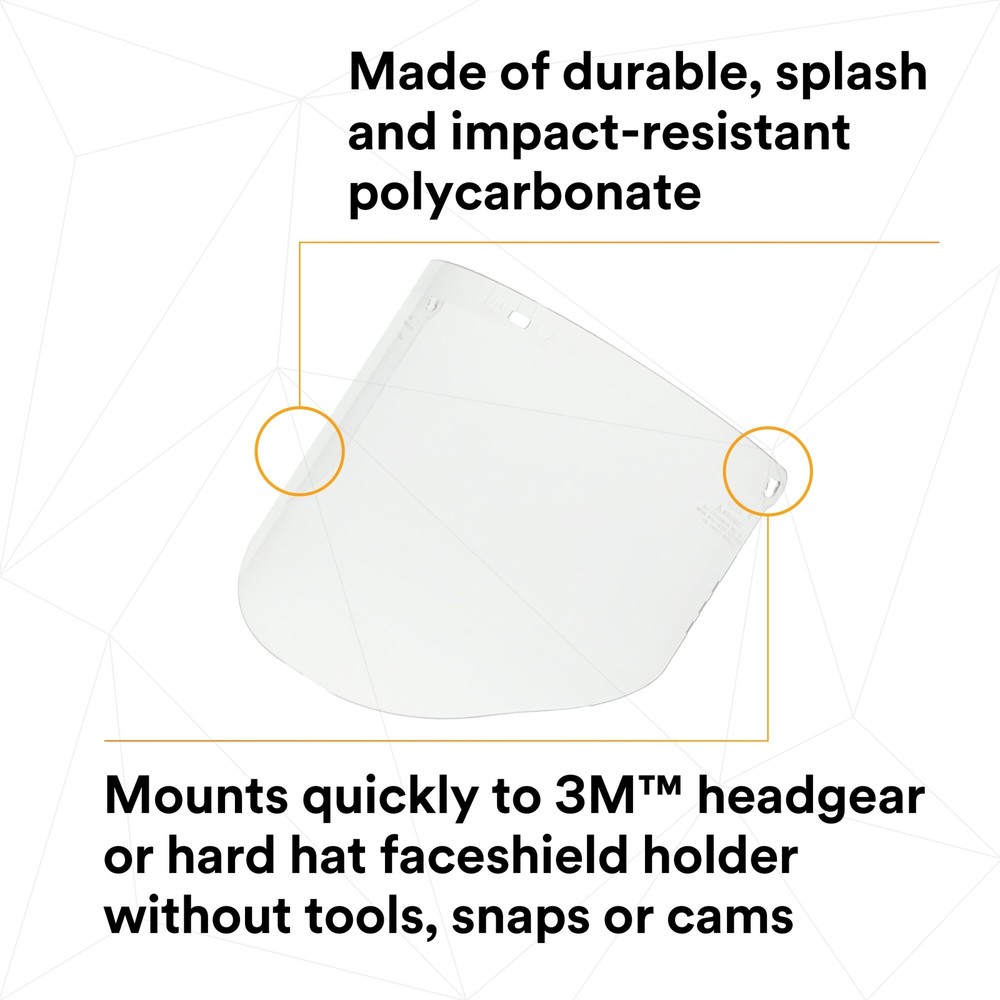 3M Clear Polycarbonate Faceshield WP96, 82701-00000, Molded 10 EA/Case