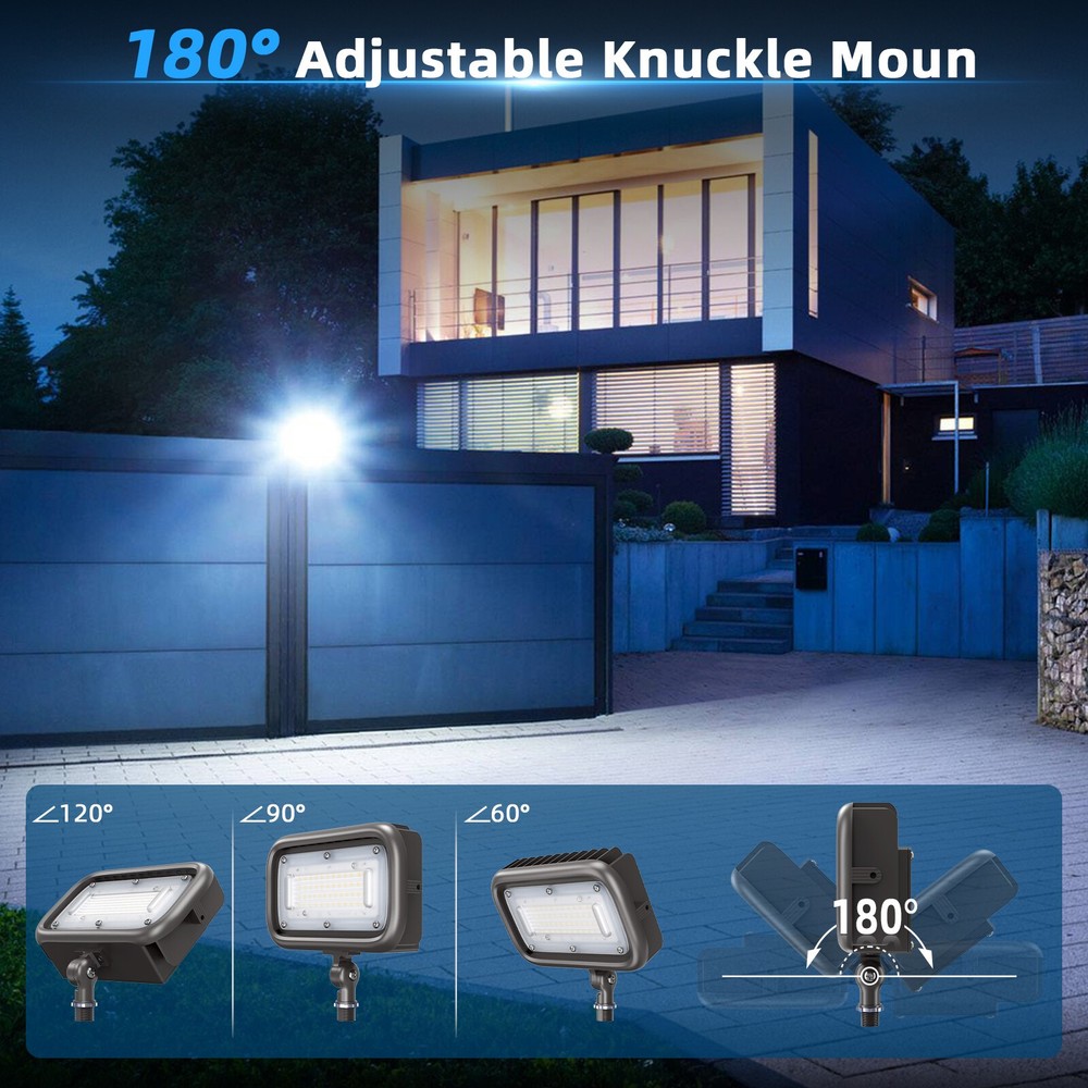 45W LED Flood Lights 1/2" Adjustable Knuckle Mount Security Floodlight for Yard