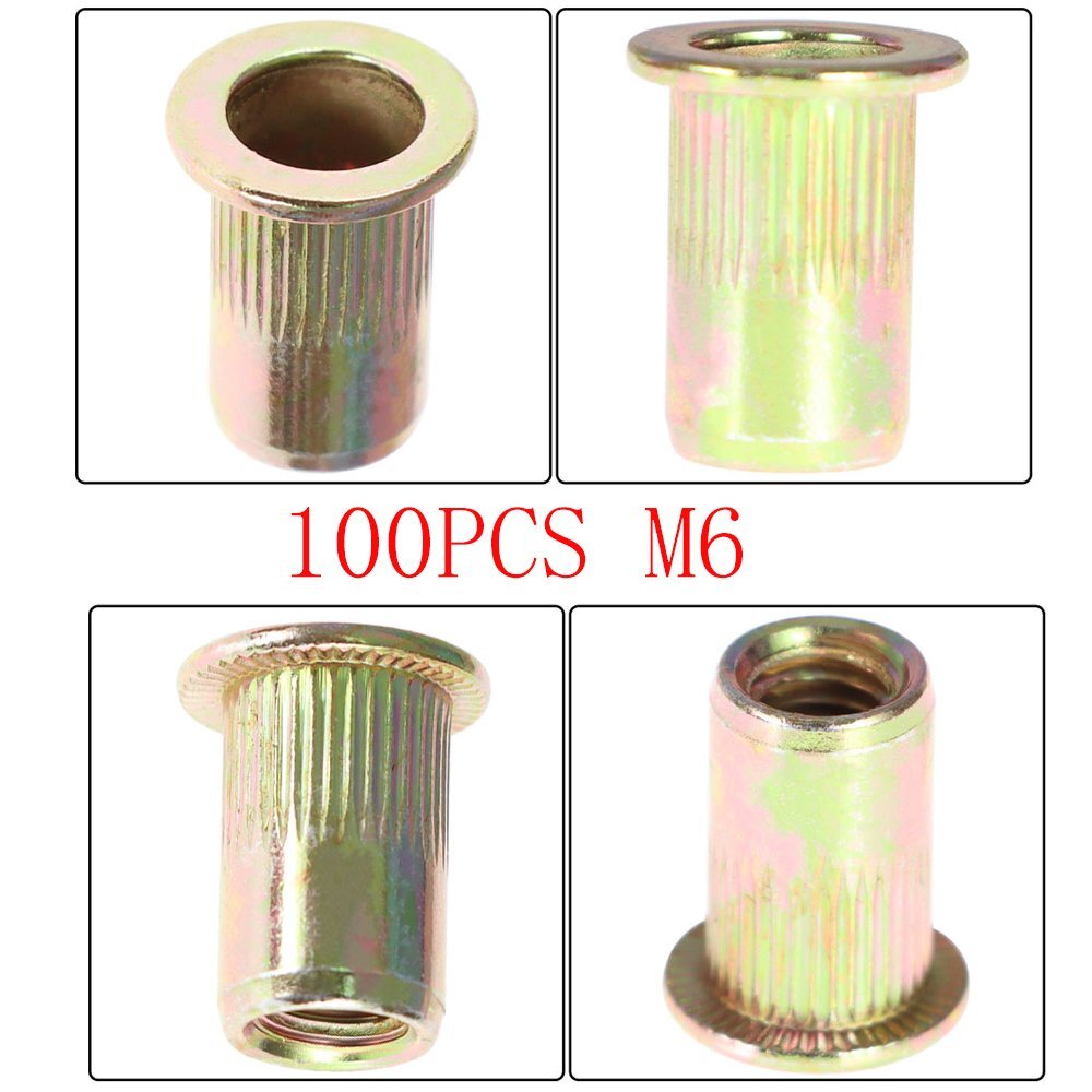 100 Pack Carbon Steel M6 Metric Rivet Nut Flat Head Threaded Insert Nutsert