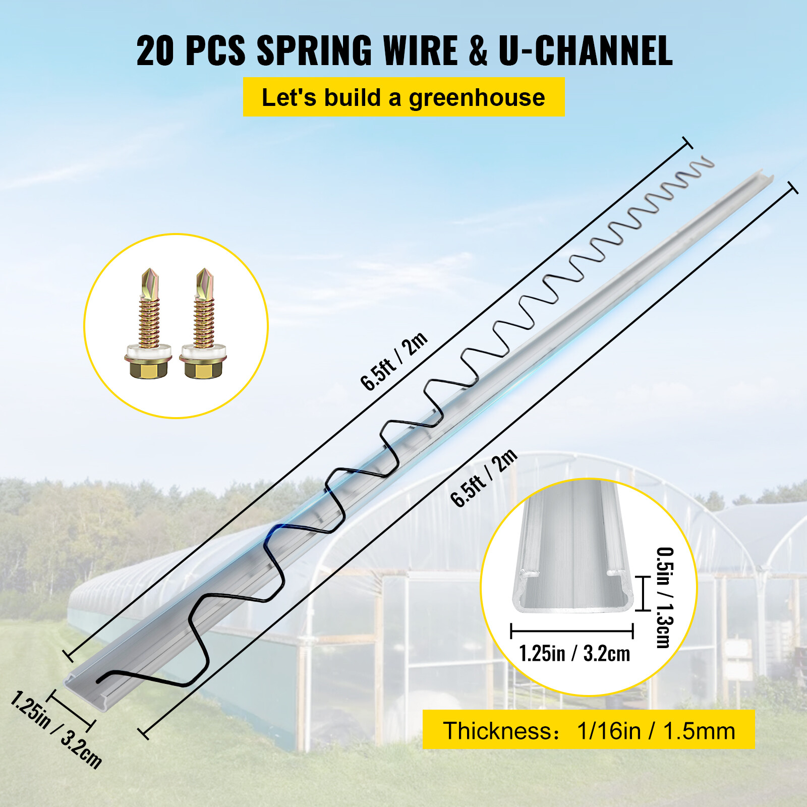 VEVOR Wiggle Wire Lock Channel Greenhouse Spring Lock & C-Channel Bundle 6.56ft