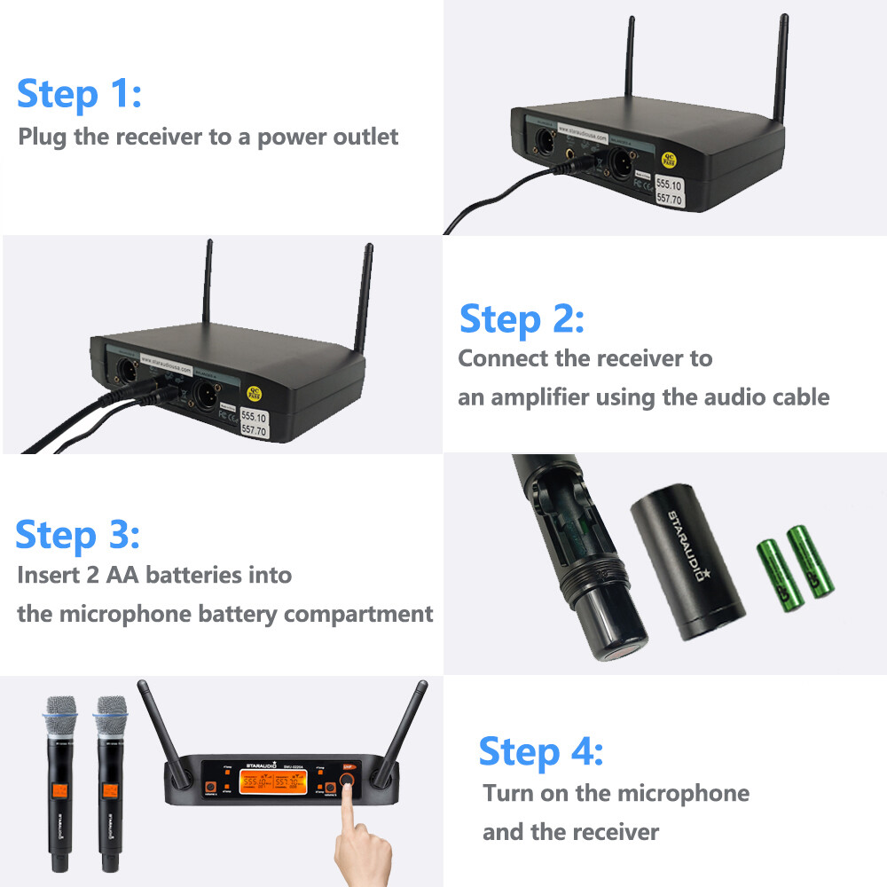 UHF Wireless Microphone System 2 Channel Dynamic Handheld Mic Karaoke Audio Mic