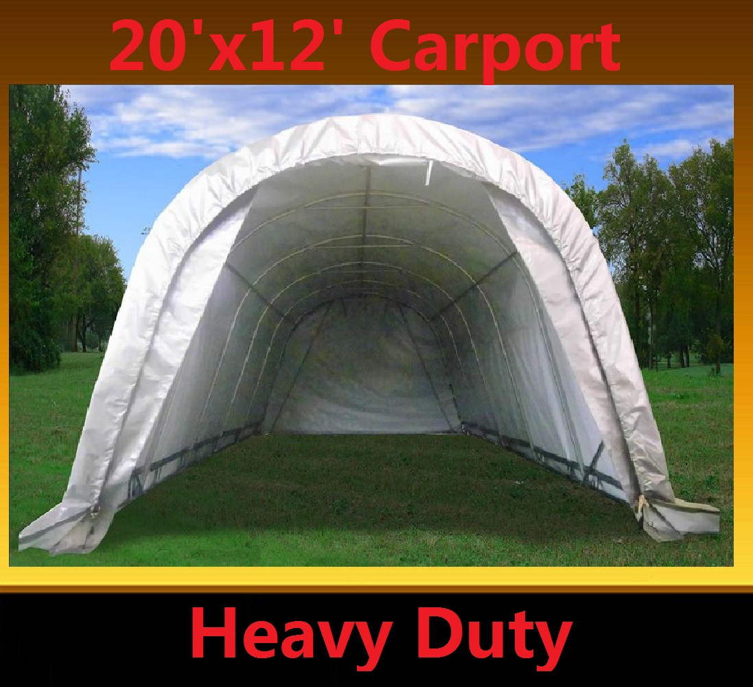 Carport 20'x12' Grey - Garage Storage Canopy Shed - Round Top
