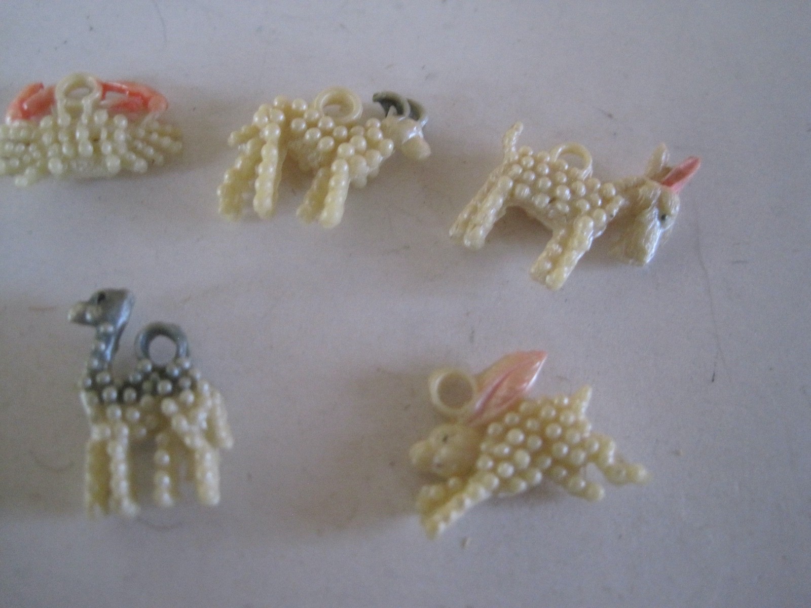 Cracker Jack Prizes Vintage Celluloid Bead Crab Lllama Bunny Donkey Goat Set 5