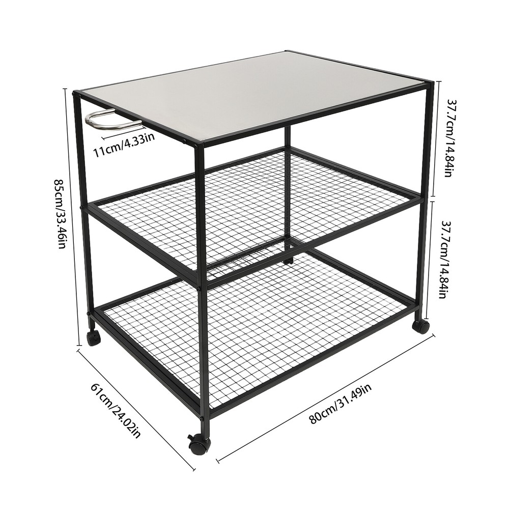 Mobile Dining Cart Camping BBQ Food Prep Table Kitchen Serving Table Stainless
