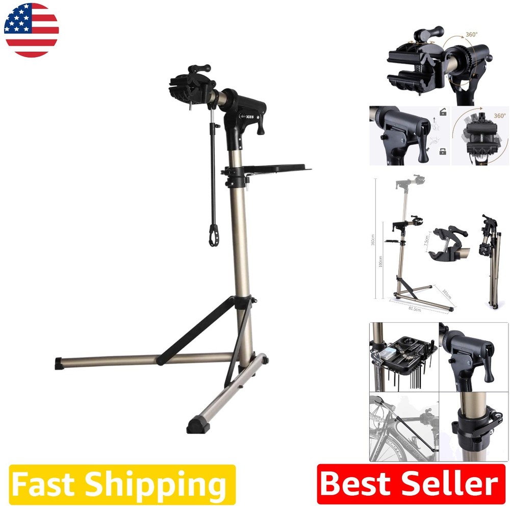 Adjustable Bicycle Repair Stand - Durable Alloy, 60lb Load, Steady Triangle Base