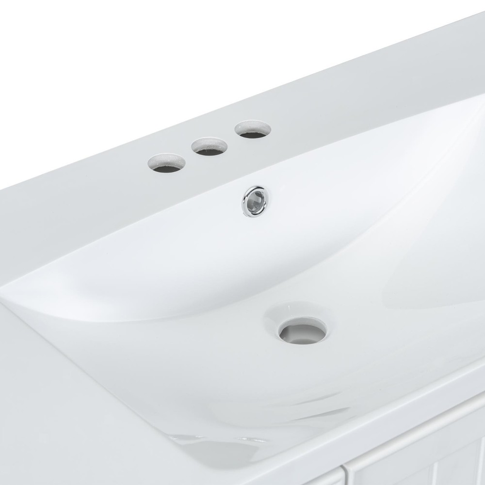 White Bathroom Vanity with 36” Ceramic Sink, Solid Wood & MDF, Ample Storage,