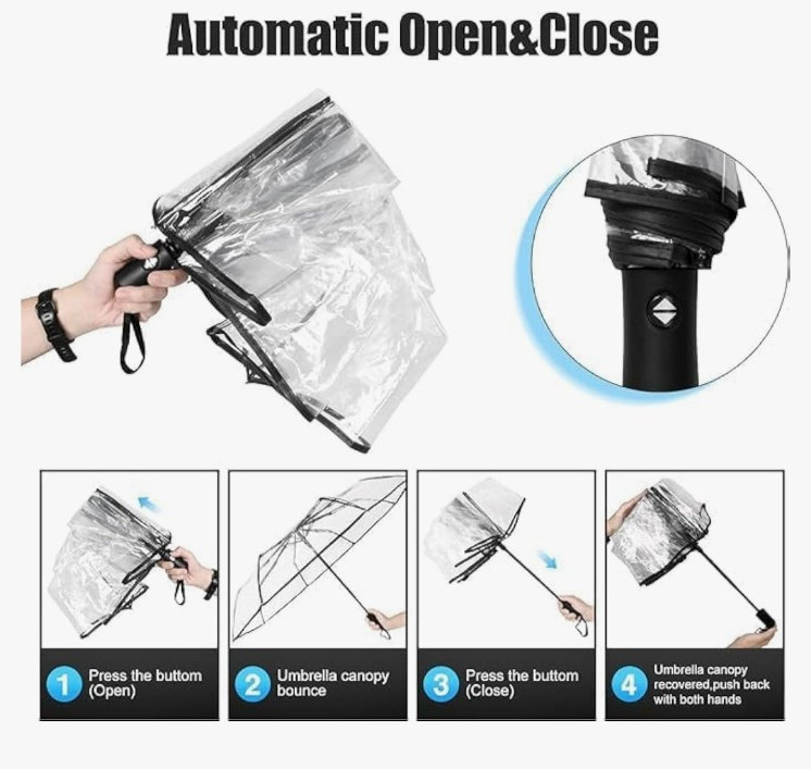 Stadium Appropriate Full Automatic Clear Foldable Umbrella Auto Open