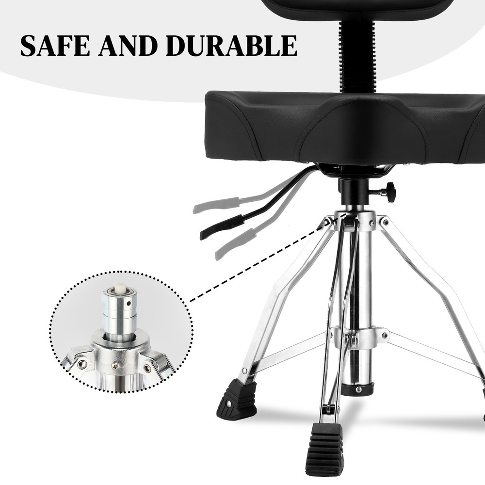 New Hydraulic Drum Stool Adjustable Height for Drummers Black with Backrest