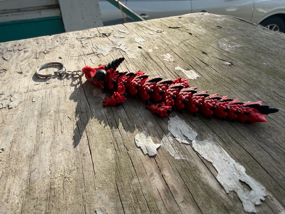 3d printed dragon keychain -Red, Black, & White