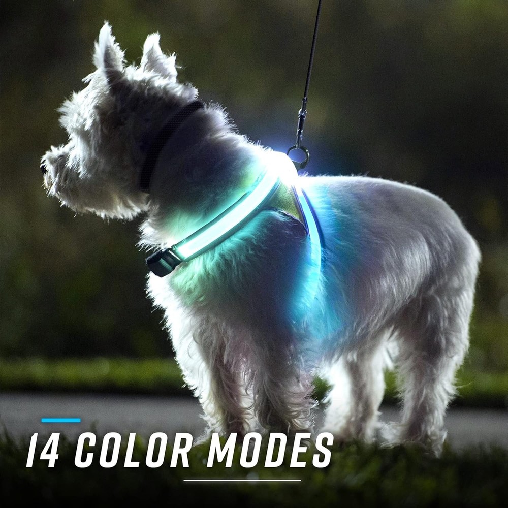 LED Dog Harness Reflective USB Rechargeable Adjustable Rainproof Large