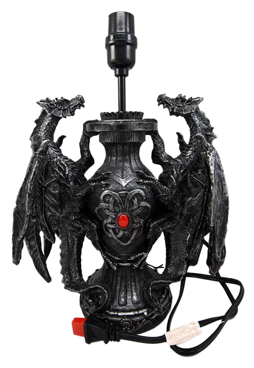 Ebros Gothic Climbing Dual Dragon Desktop Table Lamp Statue Decor & Shade 19"H