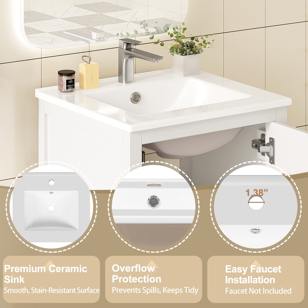 Bathroom Vanity W Ceramic Sink Double Layer Door Organizer