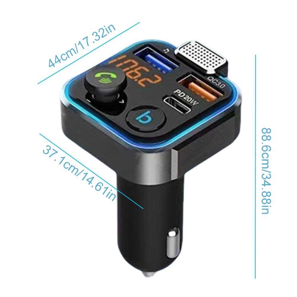 Bluetooth 5.0 Car Wireless FM Transmitter Adapter USB PD Charger AUX Hands-Free