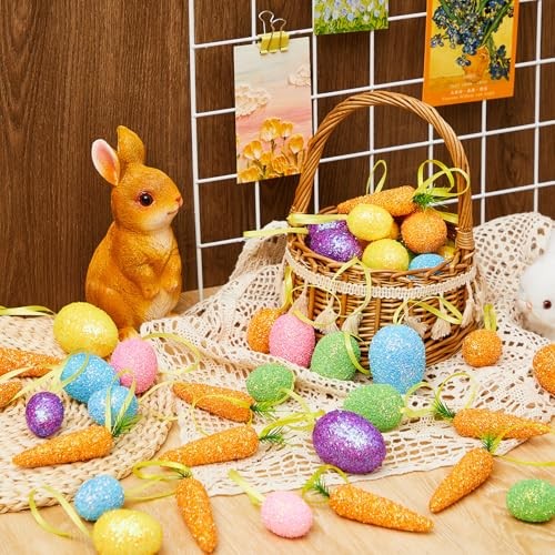 54 Pcs Easter Ornaments for Tree Decoration, Glitter Foam Easter Classic Color