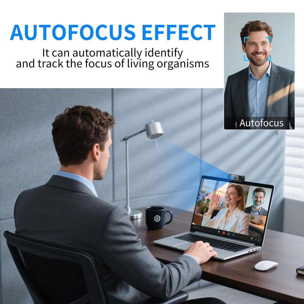 4K Webcam for PC Full HD Video Calling HD Light Correction Works with Skype Z...