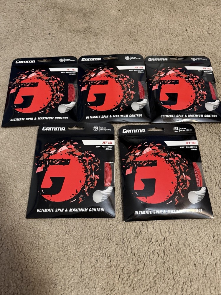 5 Sets GAMMA JET 16L POLYESTER  TENNIS STRING Red