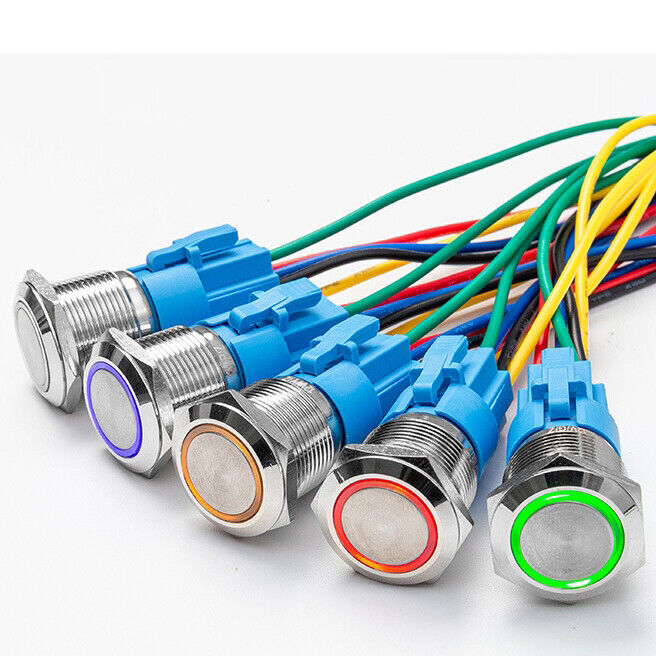 19mm 12V LED ON OFF Push Button Power Switch Latching with Wire Socket HarnessUS