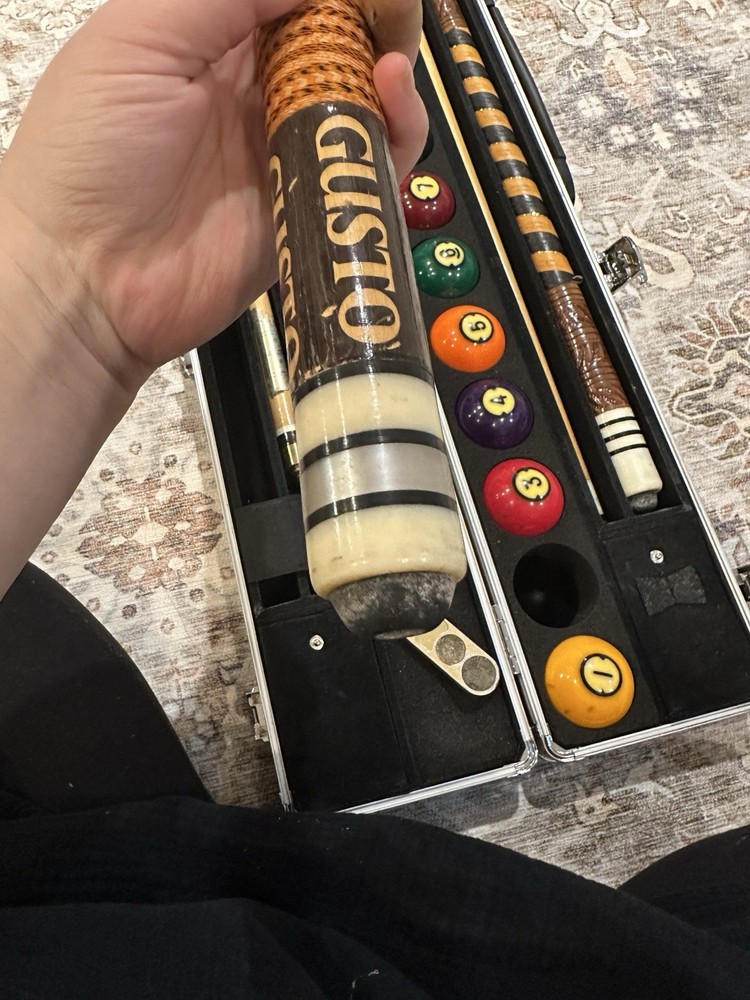 Brunswick Centennial Pool Balls Set With Aramith Case And 2 Schlitz Pool Sticks
