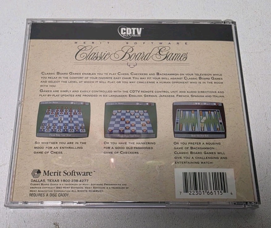 CDTV Commodore Classic Board Games Merit Software Mint Disc