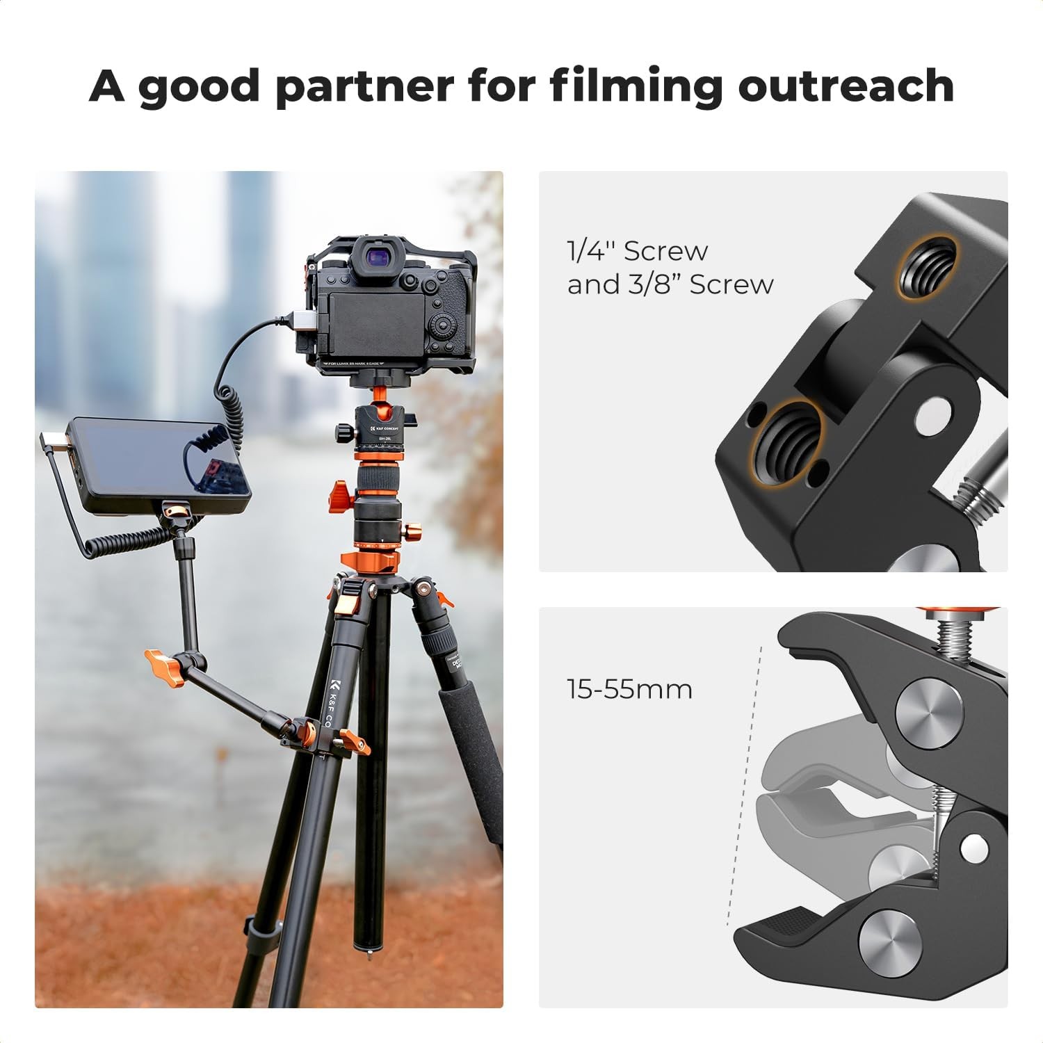 K&F CONCEPT 11" Magic Arm Clamp Kit Articulating Arm Camera Adapter for DSLR