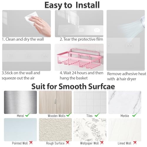 5 Pack Shower Caddy Organizer Rack - Adhesive Wall Storage Basket, Rustproof Sta