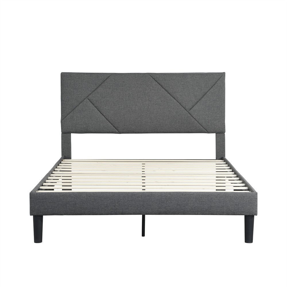 Queen Size Bed Frame Upholstered Platform Bed Frame w/ Upholstered Headboard US