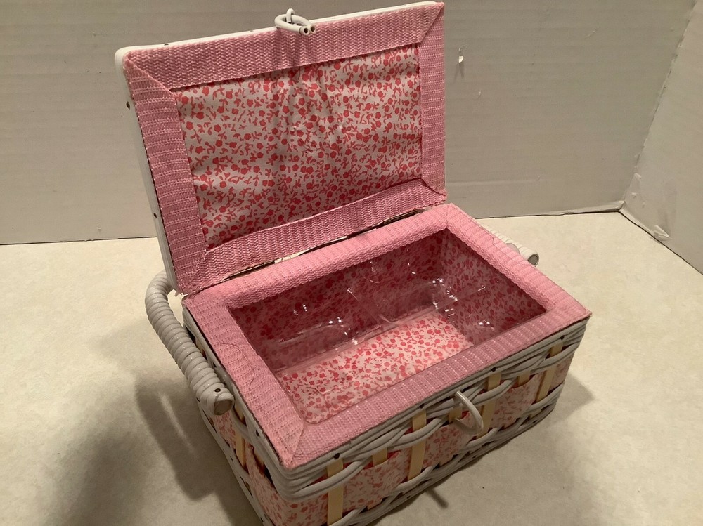 Child's sewing box, swing handle, rattan look, insert tray