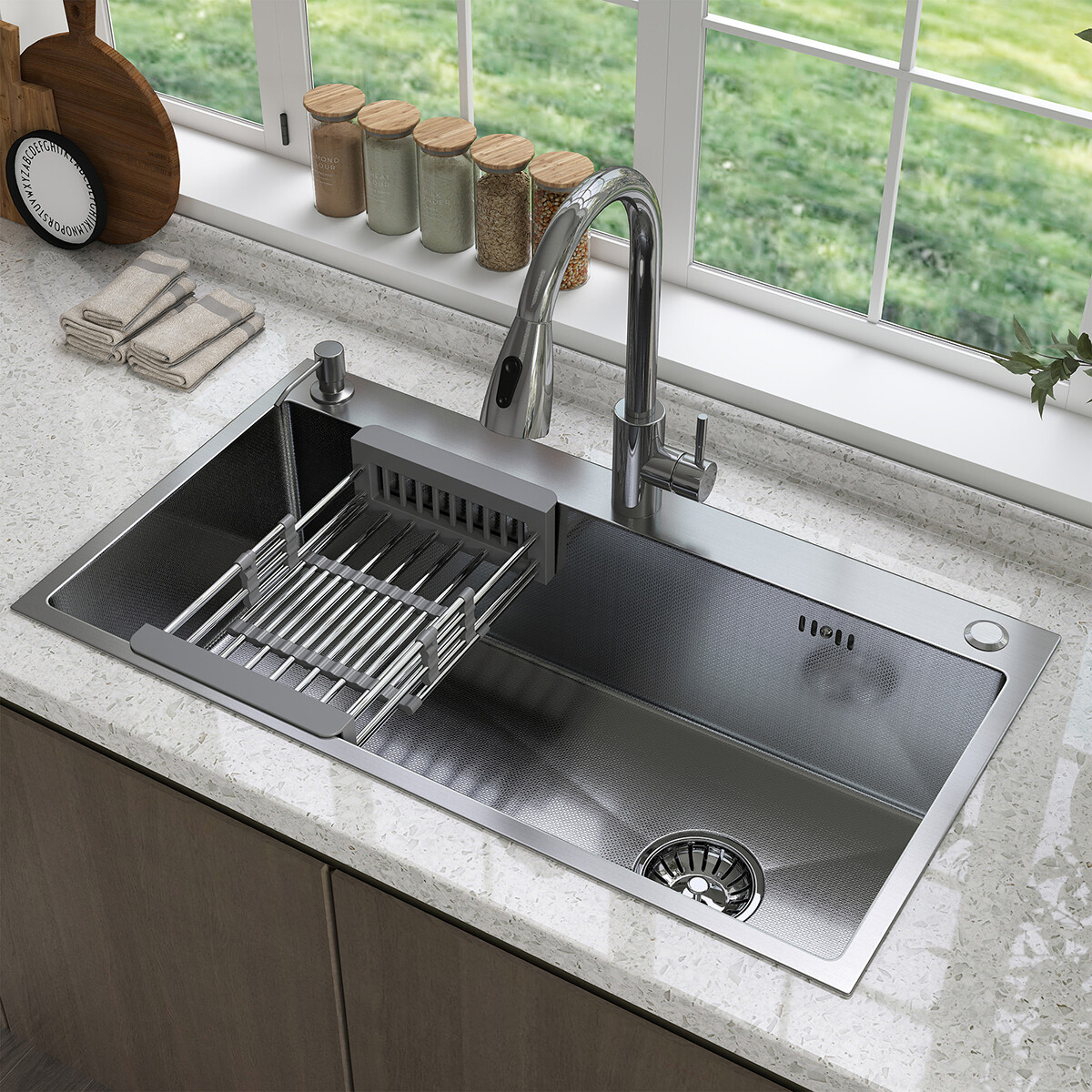 Drop In Kitchen Sink Stainless Steel Single Bowl Sinks with Faucet 28/30/32 Inch