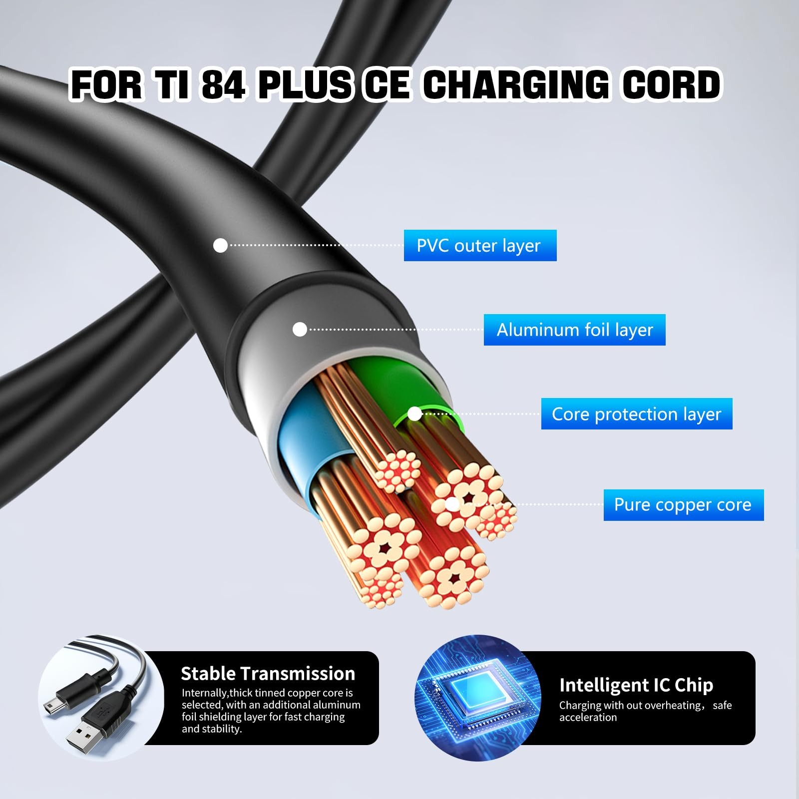 Ti-84 Plus ce Charger, ti84 Charger Cable for Texas Instruments Black