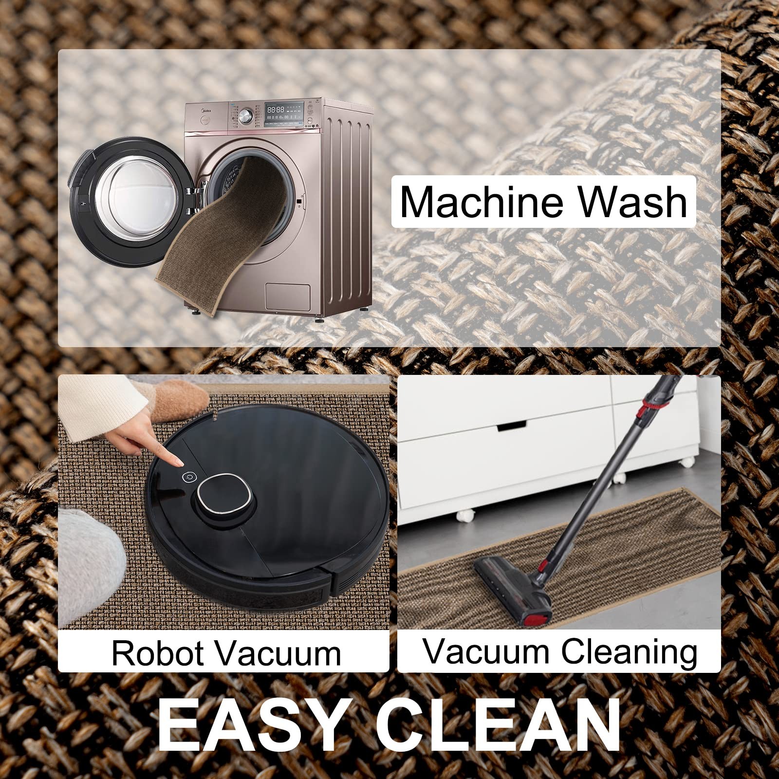 SUMLANS Kitchen Mat Set of 2 PCS, 17.3"x47"+17.3"x30" (Set 2), Brown